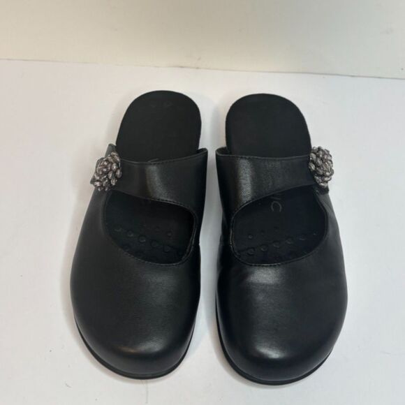 Vionic Black Leather Clog Mule Slides Slip On Comfort Womens Strappy Shoes - Picture 2 of 5